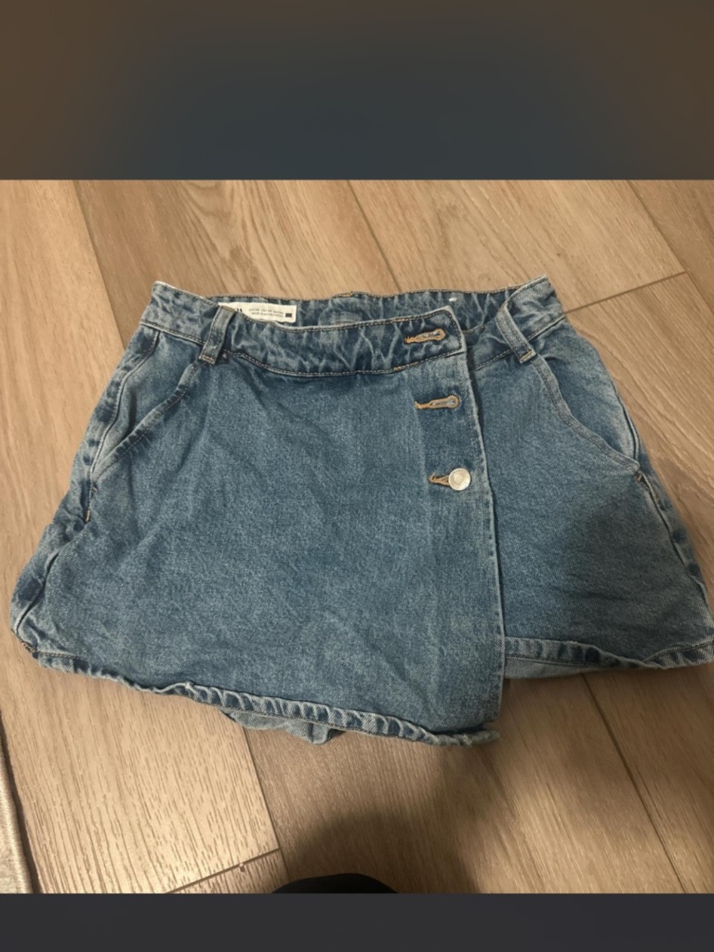Denim Wrap Skort with Side Buttons - Blue